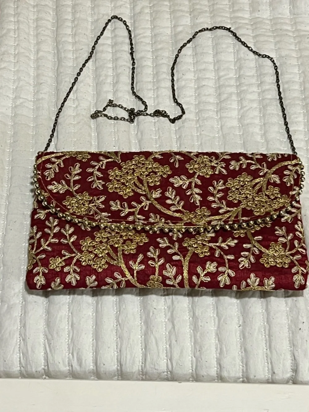 Gold-Embroidered Red Evening Clutch